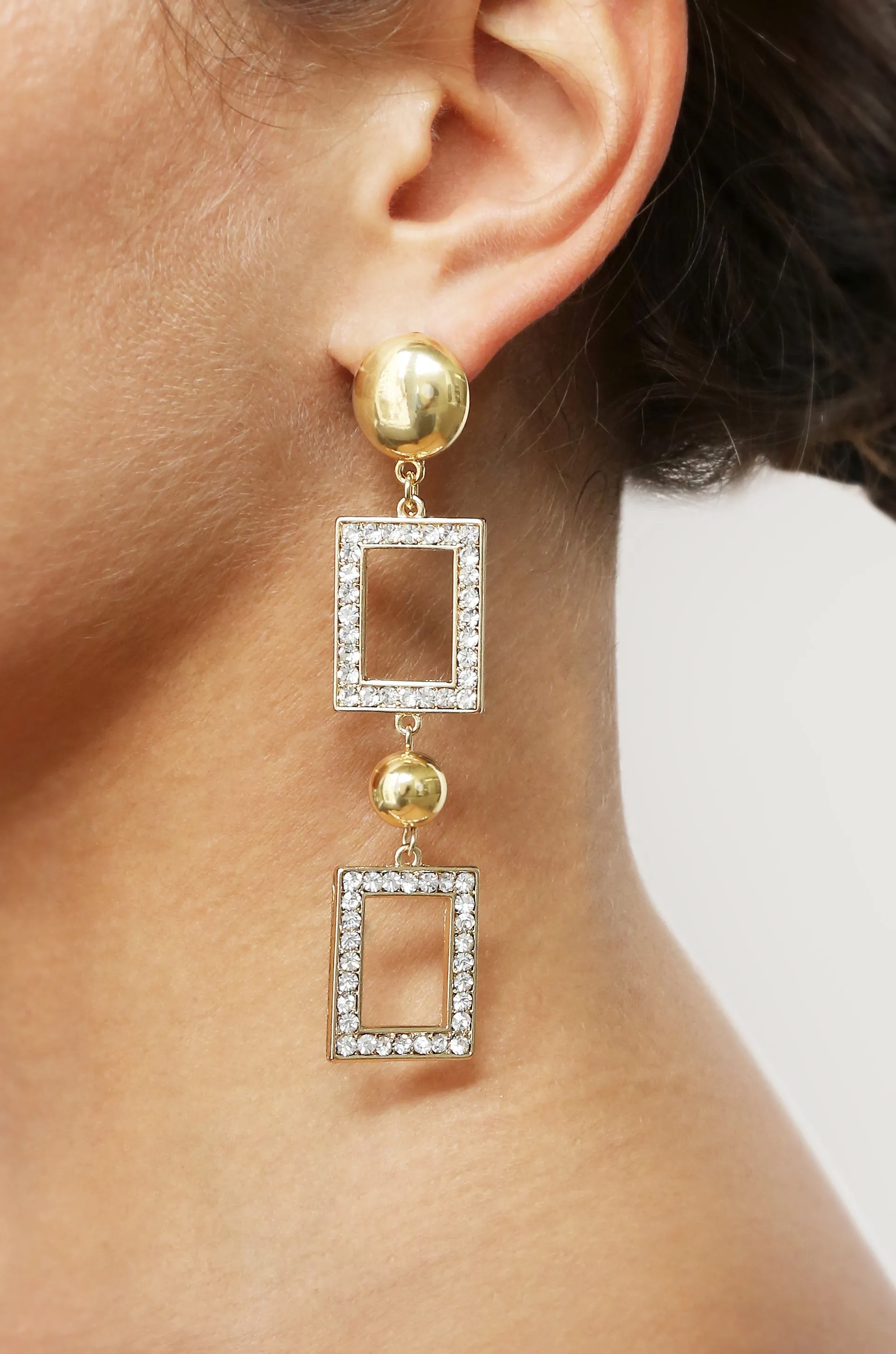 Elegant Rectangle Drop 18k Gold Plated & Crystal Earrings