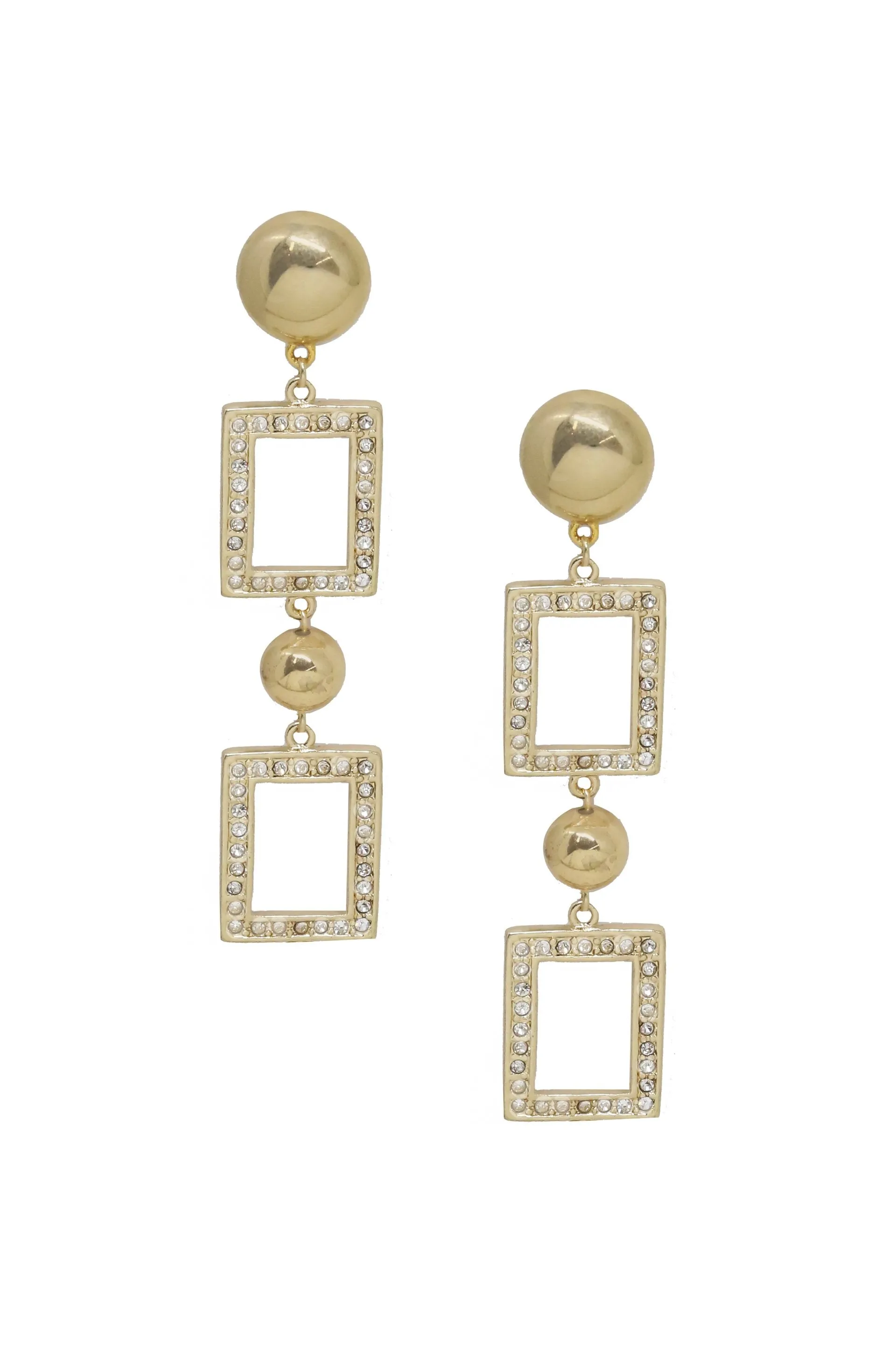 Elegant Rectangle Drop 18k Gold Plated & Crystal Earrings