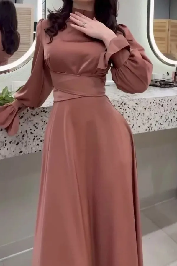 Elegant Simple Bishop Sleeve Maxi Dress