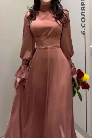 Elegant Simple Bishop Sleeve Maxi Dress