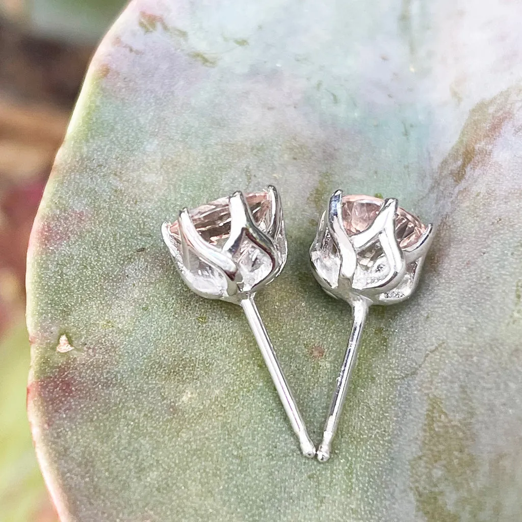 Elegant Soft Pink Morganite Floral White Gold Studs