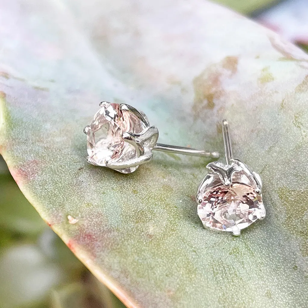 Elegant Soft Pink Morganite Floral White Gold Studs