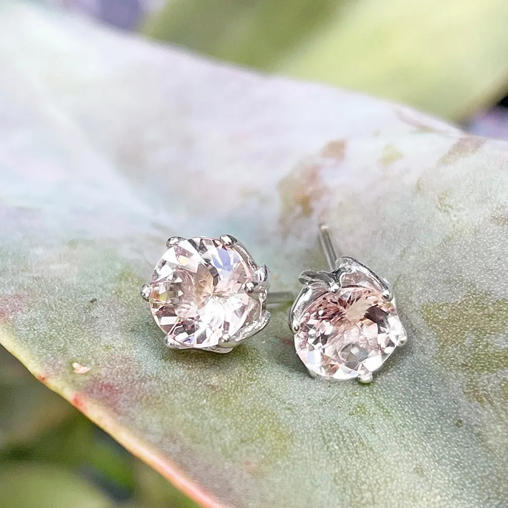 Elegant Soft Pink Morganite Floral White Gold Studs