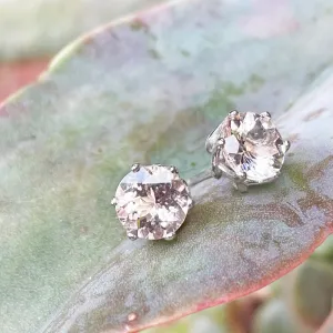 Elegant Soft Pink Morganite Floral White Gold Studs