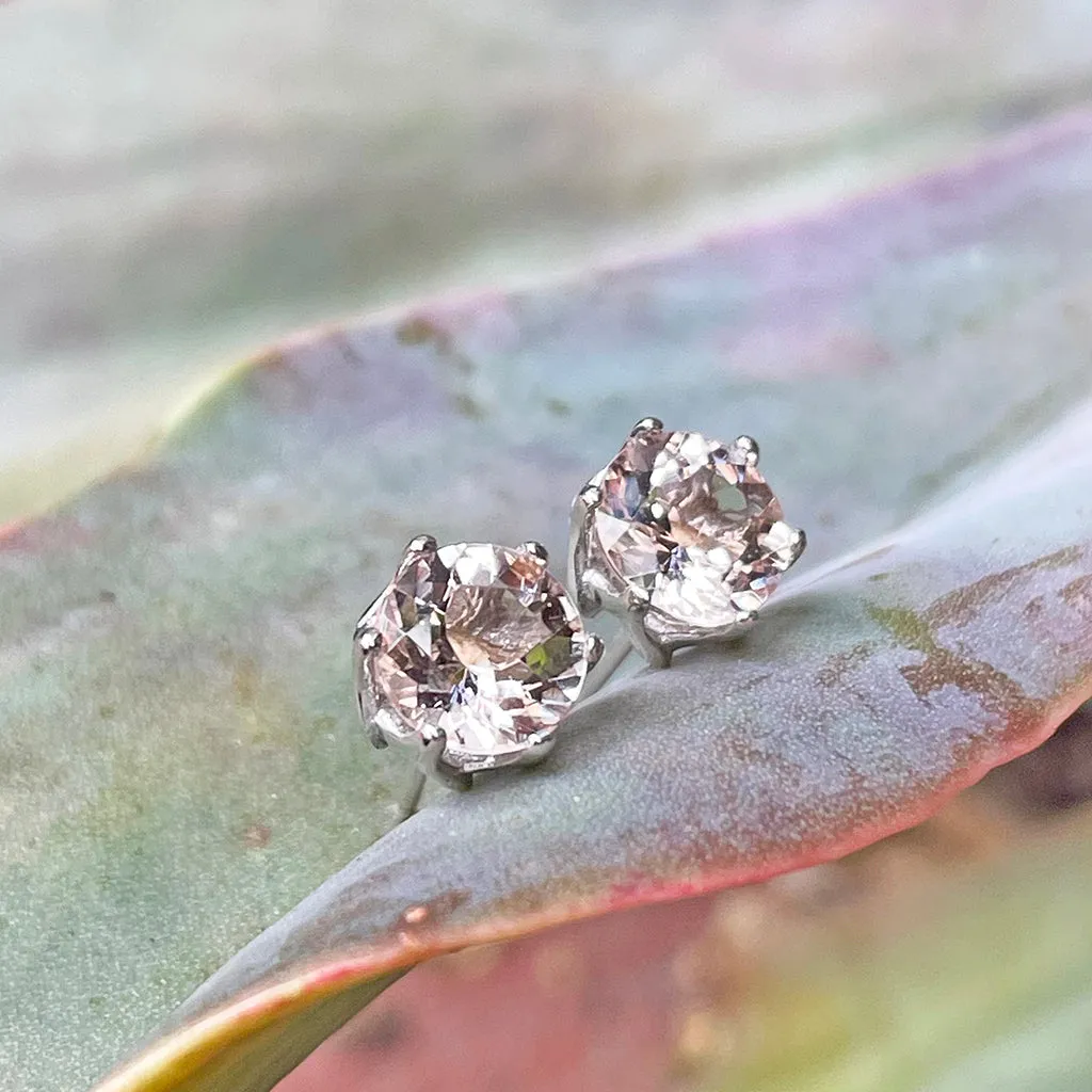 Elegant Soft Pink Morganite Floral White Gold Studs