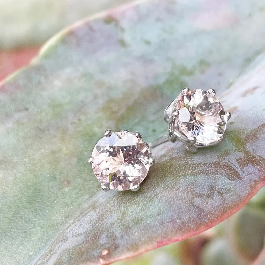 Elegant Soft Pink Morganite Floral White Gold Studs