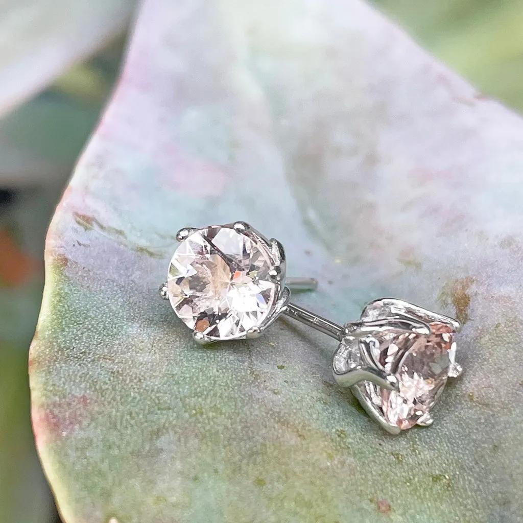Elegant Soft Pink Morganite Floral White Gold Studs