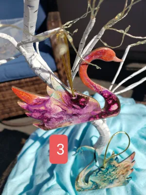 Elegant Swan Birds Wood and Resin Ornaments