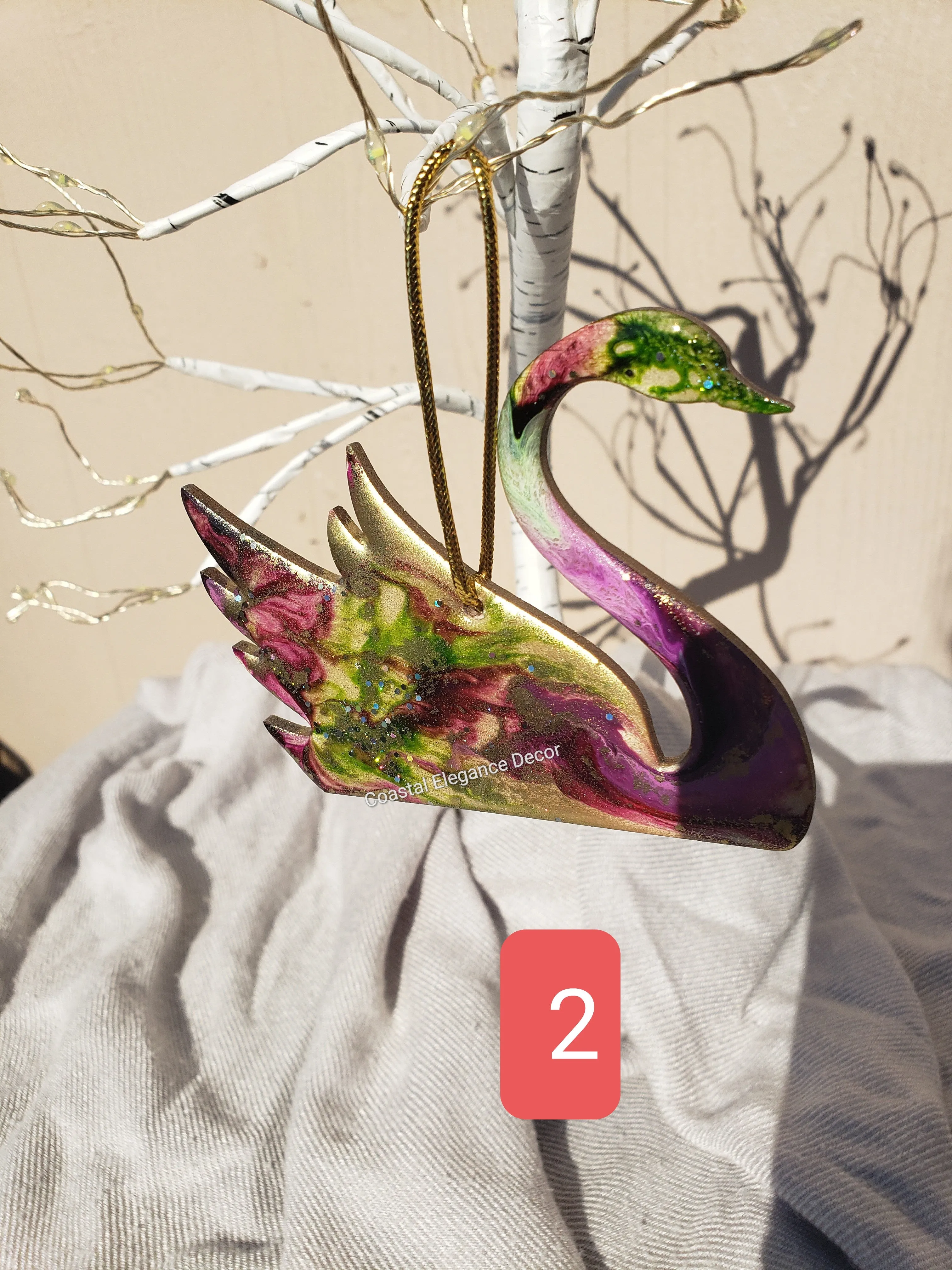 Elegant Swan Birds Wood and Resin Ornaments