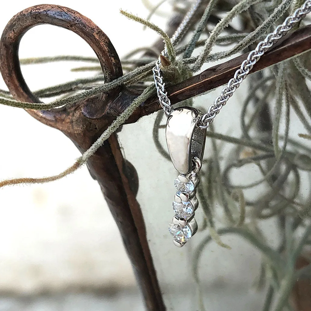 Elegant Three Diamond White Gold Drop Pendant