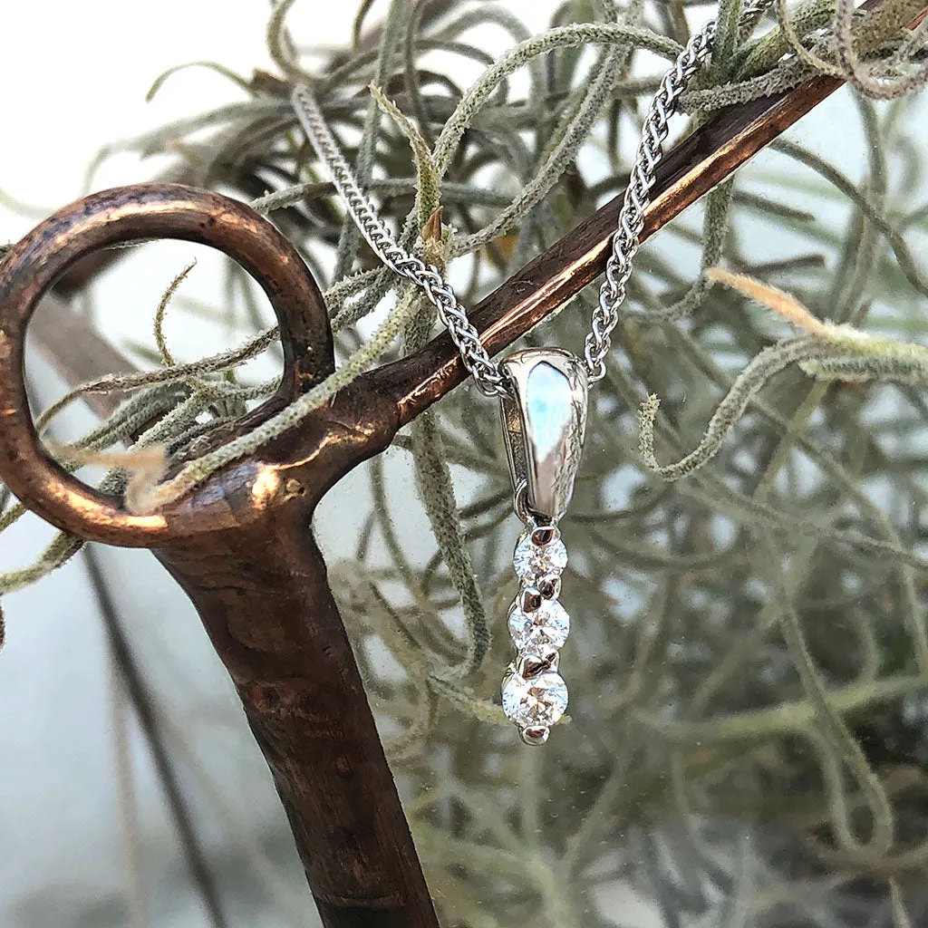 Elegant Three Diamond White Gold Drop Pendant