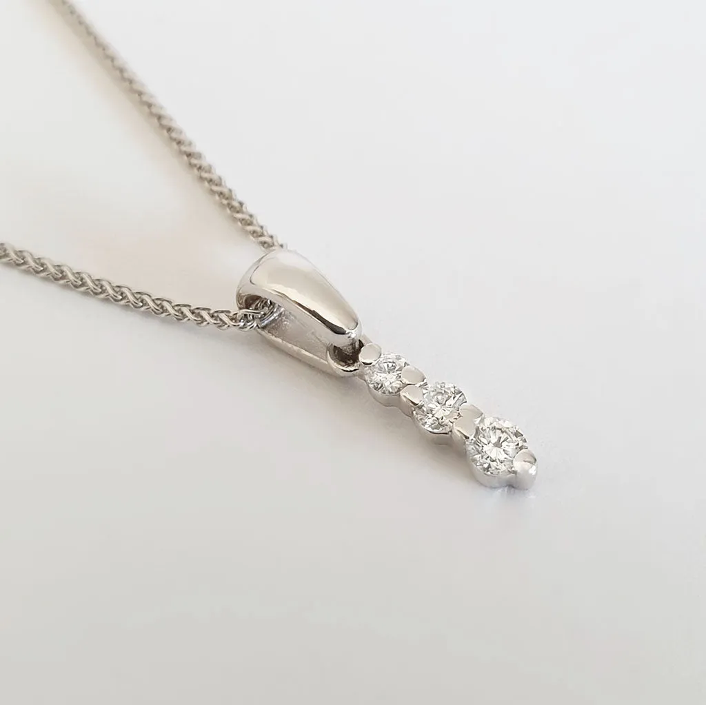 Elegant Three Diamond White Gold Drop Pendant