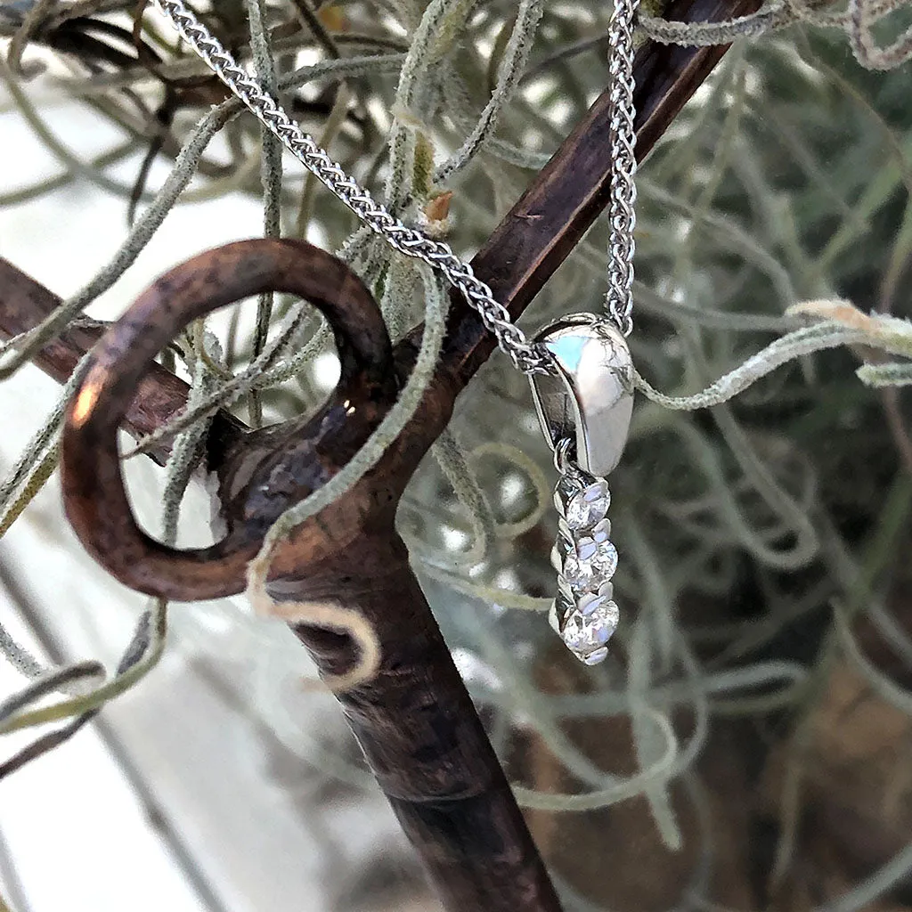 Elegant Three Diamond White Gold Drop Pendant