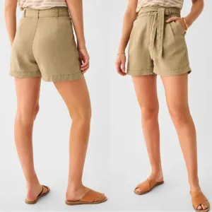 Faherty Arlie Linen Cotton Blend High Rise Belted Tie Short in Oakwood Size XL