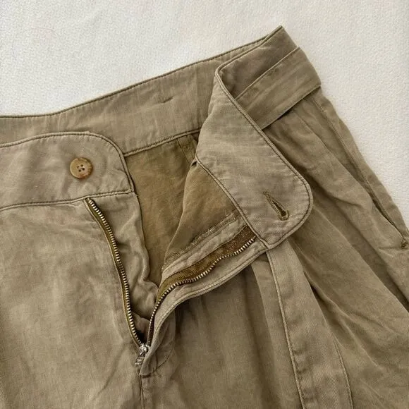 Faherty Arlie Linen Cotton Blend High Rise Belted Tie Short in Oakwood Size XL