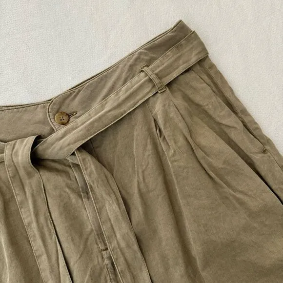 Faherty Arlie Linen Cotton Blend High Rise Belted Tie Short in Oakwood Size XL