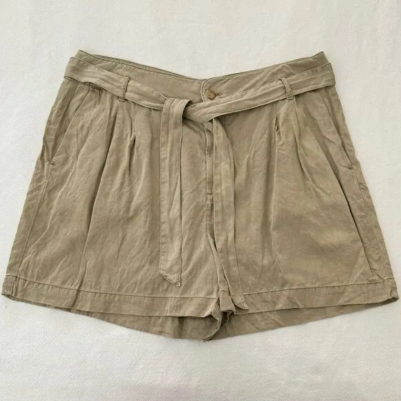 Faherty Arlie Linen Cotton Blend High Rise Belted Tie Short in Oakwood Size XL