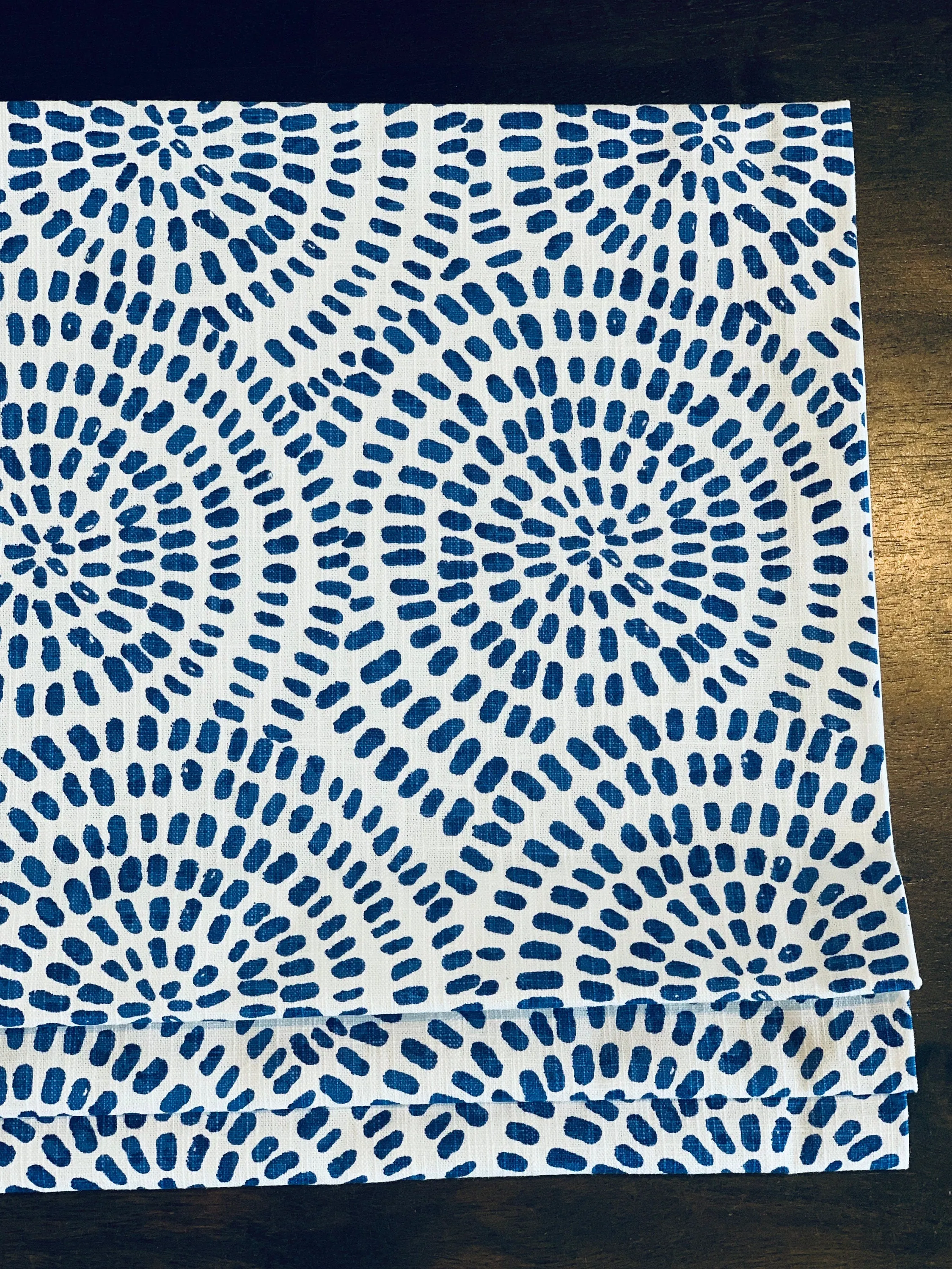 Faux Roman Shade Valance in Blue and White Graphic Circles on 100% Cotton Slub Canvas, Fully Lined Window Treatments, Bay Windows