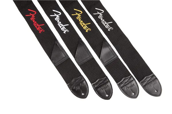 Fender Logo Strap, Black/White Logo, 2"