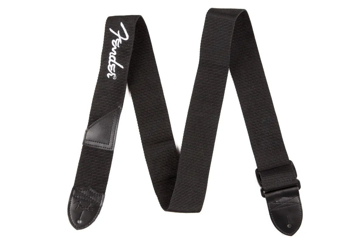 Fender Logo Strap, Black/White Logo, 2"