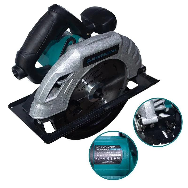 Fierastrau circular Kraissmann CS-185/1650, 1650W, disc Ø185 mm, 62 mm adancime taiere, 5800 RPM