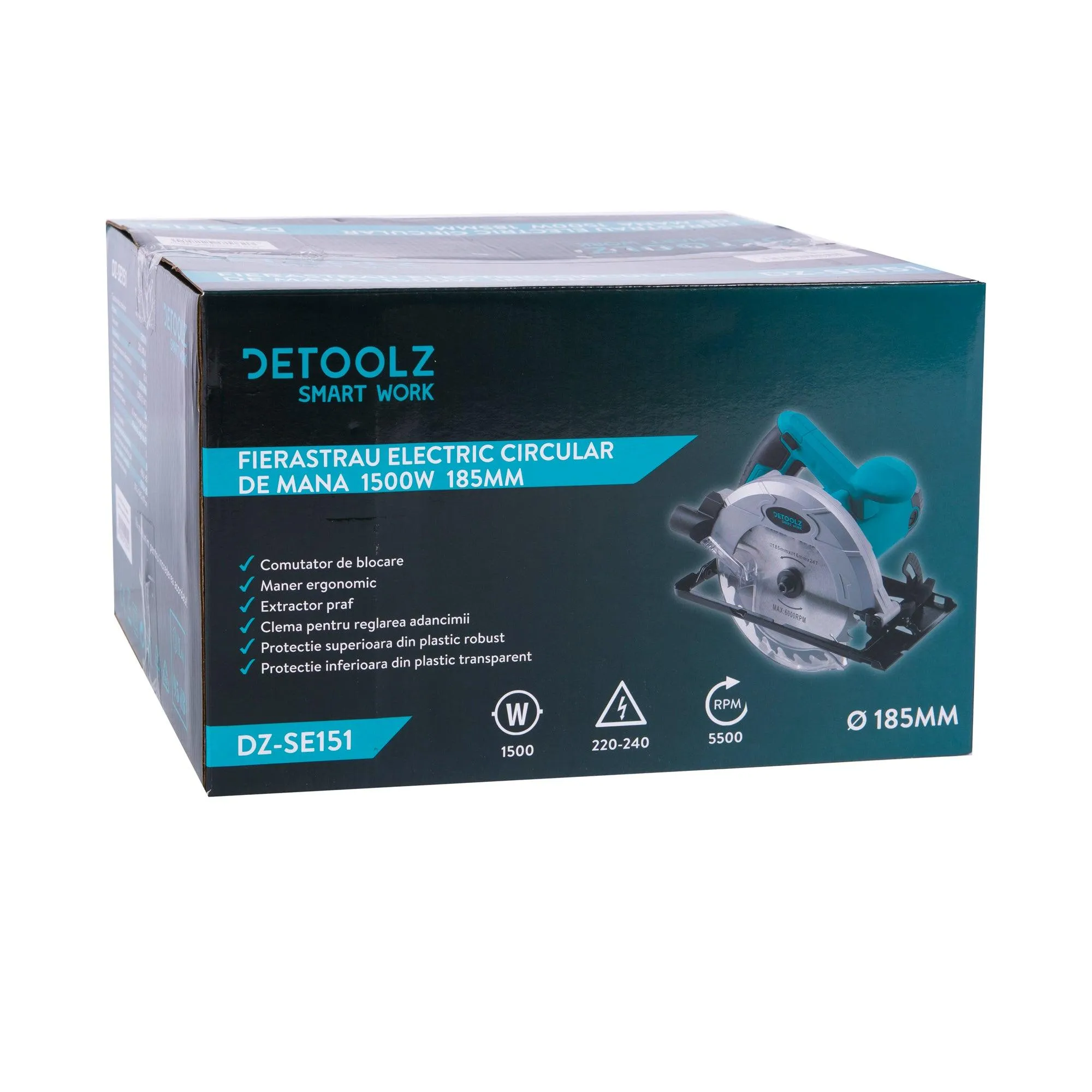 Fierastrau Electric Circular De Mana Detoolz 1500W, 185Mm, 5500 Rot/Min, Unghi De 45˚