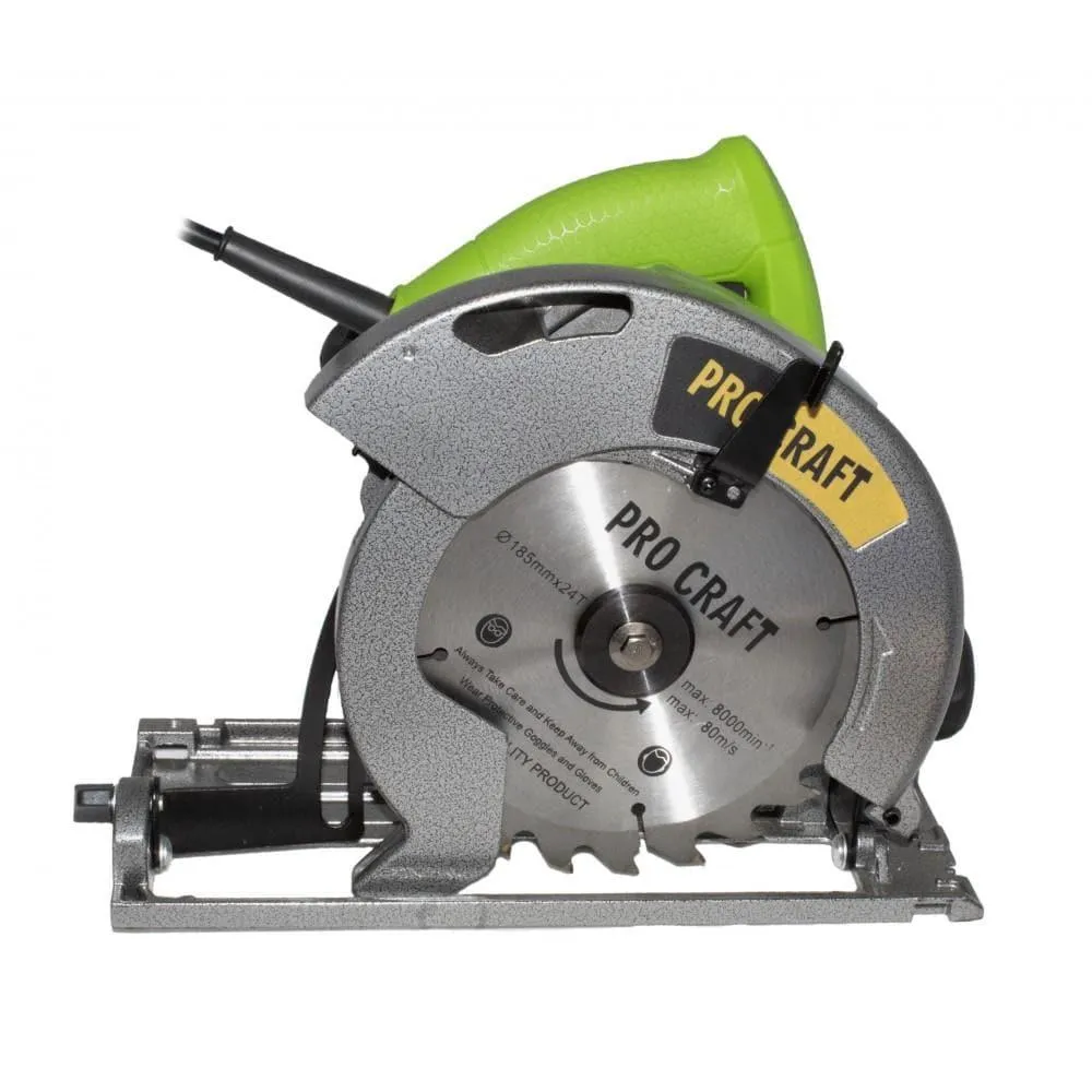 Fierăstrău Circular PROCRAFT – 2000W, Disc de 185mm, Viteză 5000 rpm, Ajustare Adâncime și Unghi de Tăiere