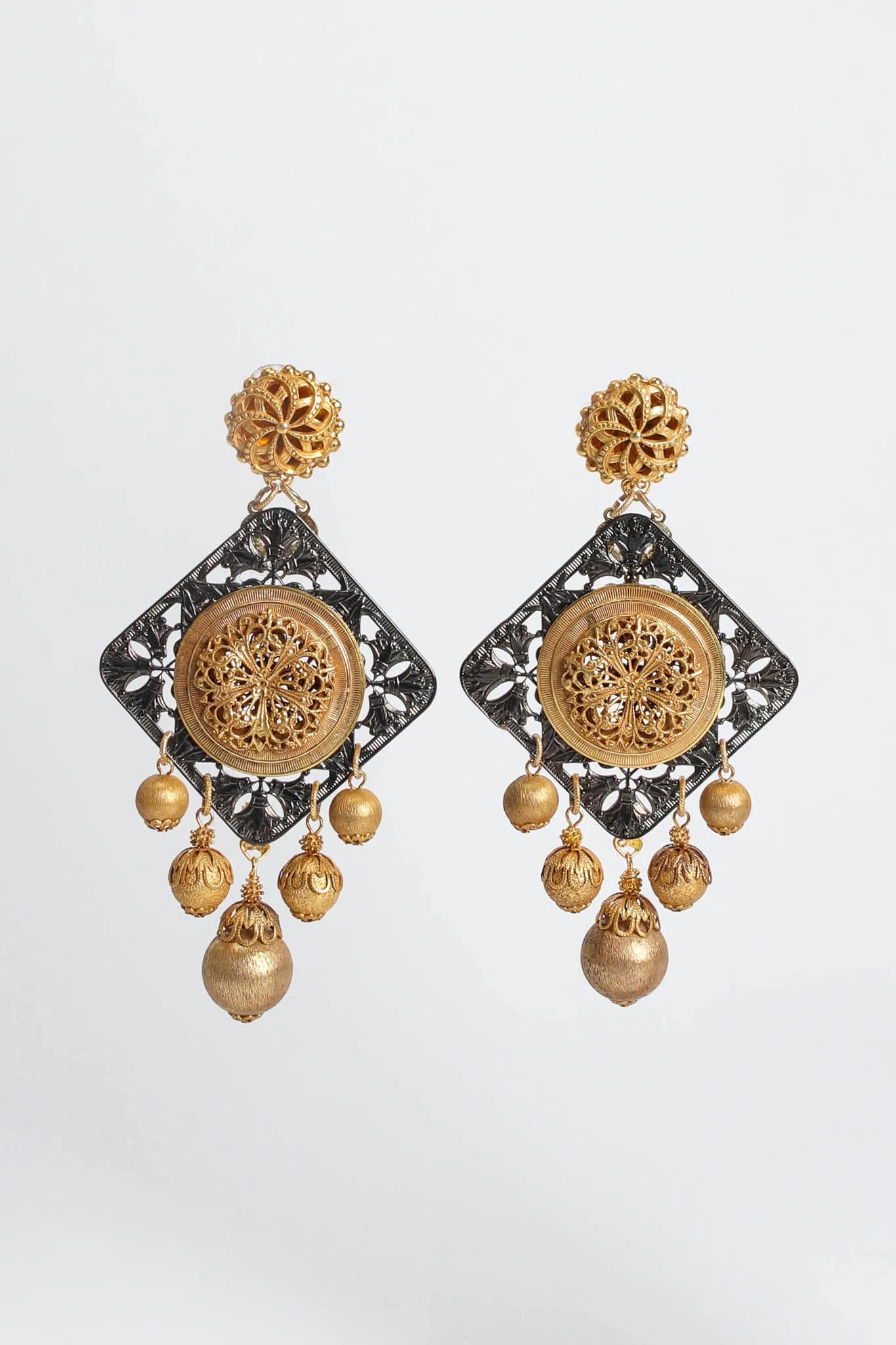 Filigree Floral Emblem Orb Earrings