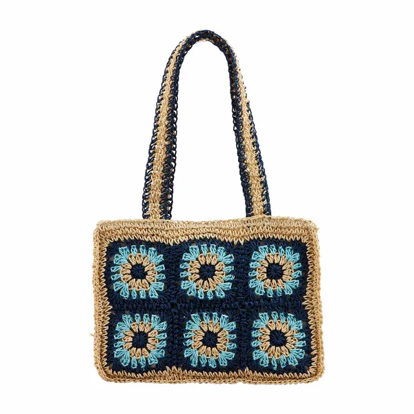 Floral Crochet Mini Tote -Blue