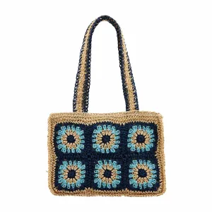 Floral Crochet Mini Tote -Blue