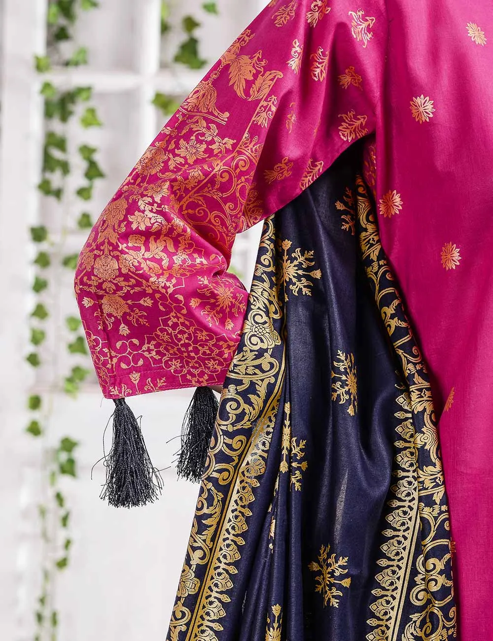 FM-2A - Cherry Blossom | 3 Pc Unstitched Gold Printed Lawn Dress