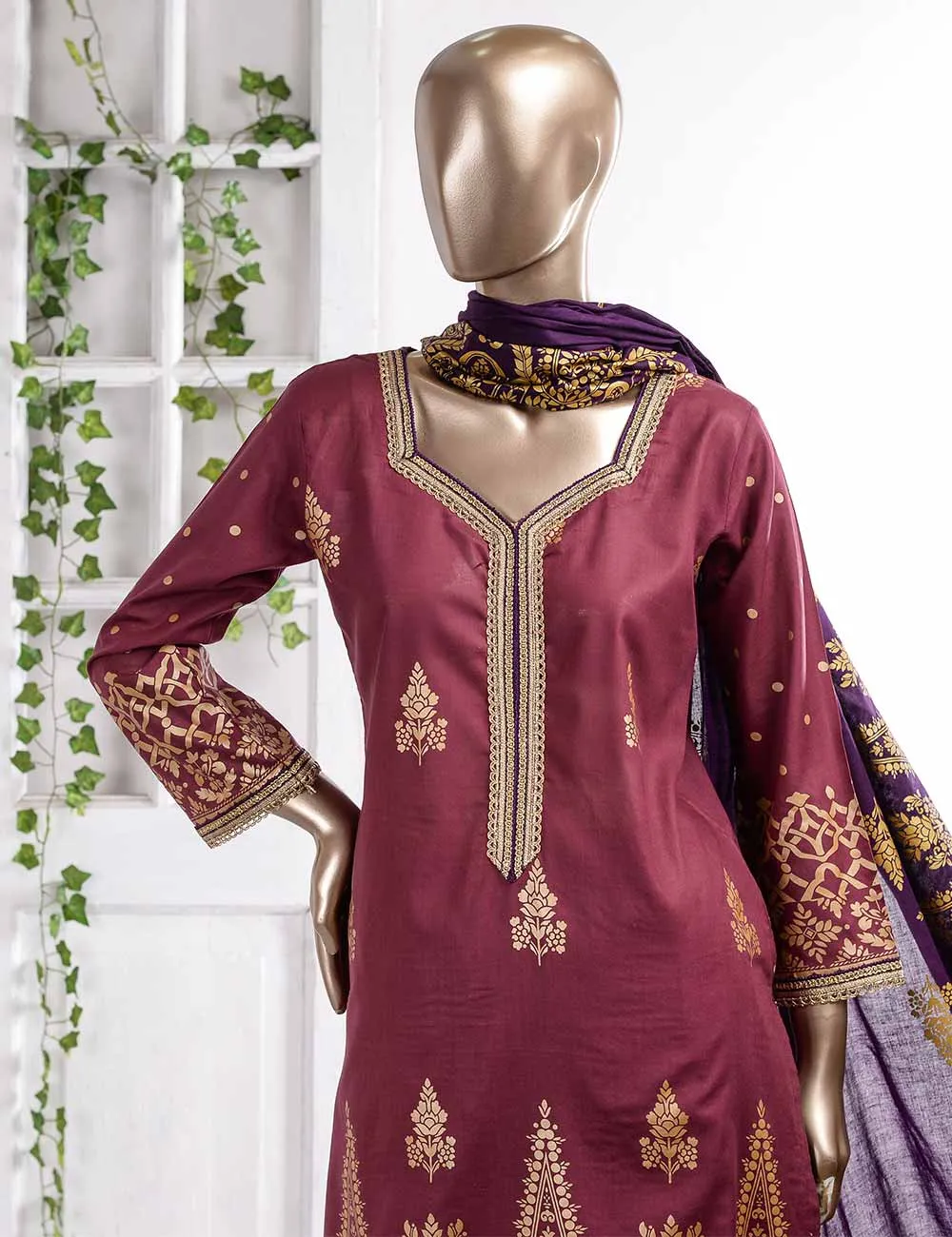 FM-3A - Prairie | 3 Pc Unstitched Gold Printed Lawn Dress