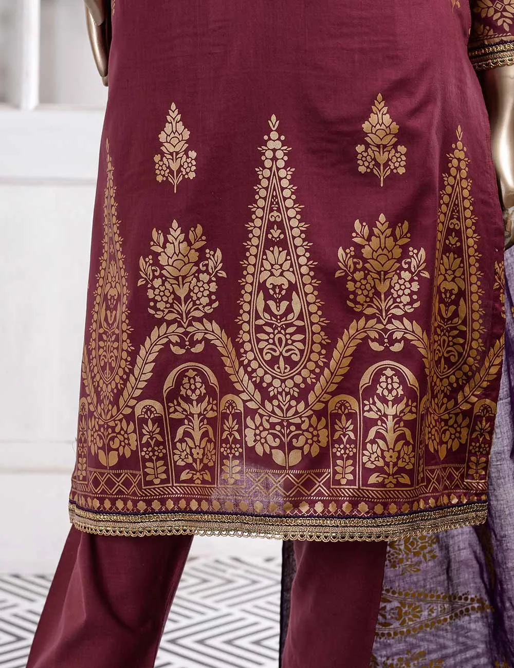 FM-3A - Prairie | 3 Pc Unstitched Gold Printed Lawn Dress