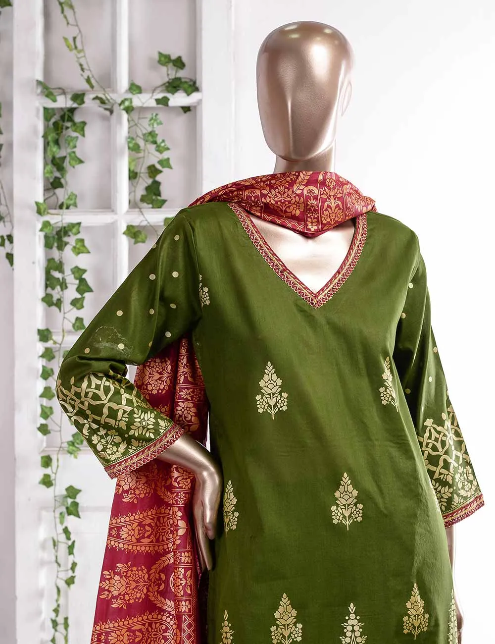 FM-3C - Prairie | 3 Pc Unstitched Gold Printed Lawn Dress