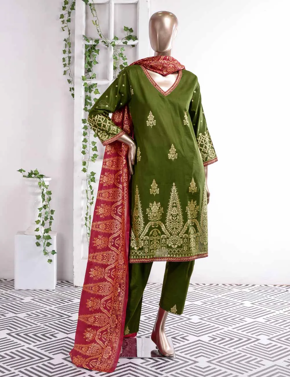FM-3C - Prairie | 3 Pc Unstitched Gold Printed Lawn Dress