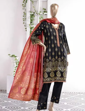 FM-4C - Midnight Shades | 3 Pc Unstitched Gold Printed Lawn Dress