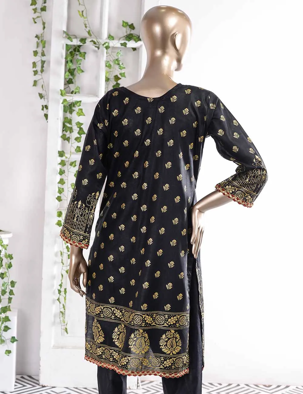 FM-4C - Midnight Shades | 3 Pc Unstitched Gold Printed Lawn Dress