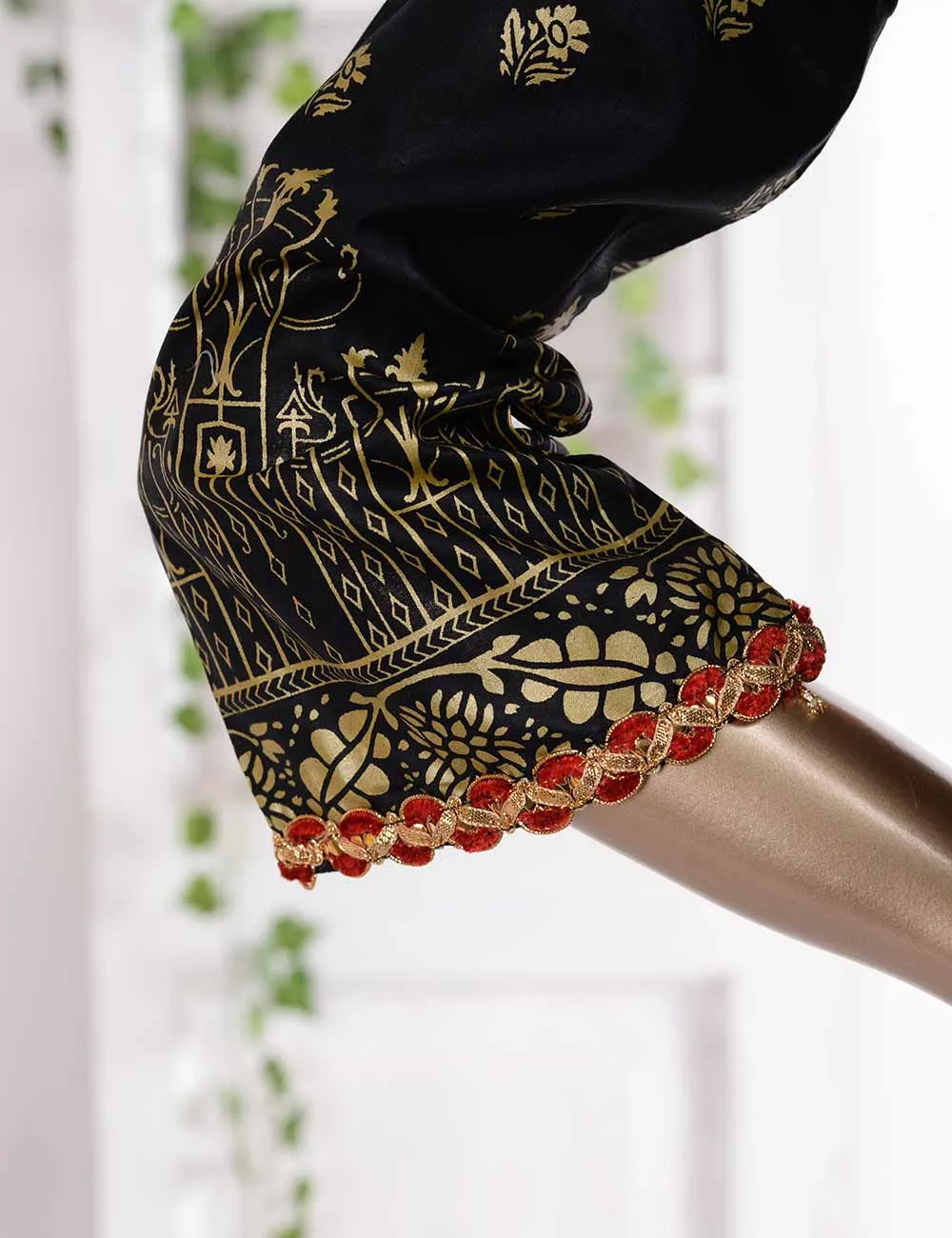 FM-4C - Midnight Shades | 3 Pc Unstitched Gold Printed Lawn Dress