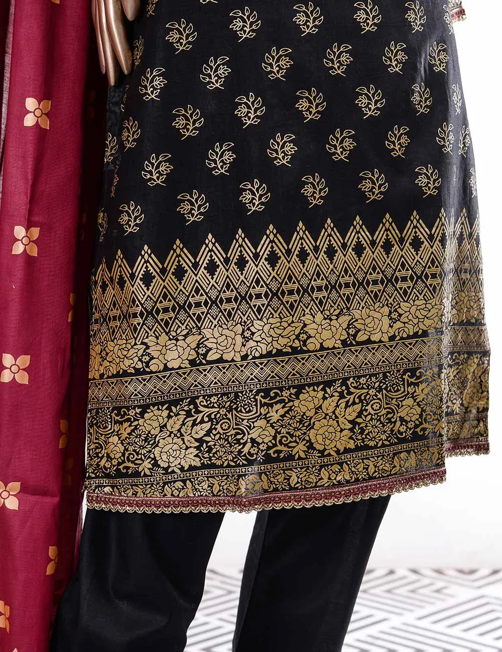 FM-5C - Golden Era | 3 Pc Unstitched Gold Printed Lawn Dress