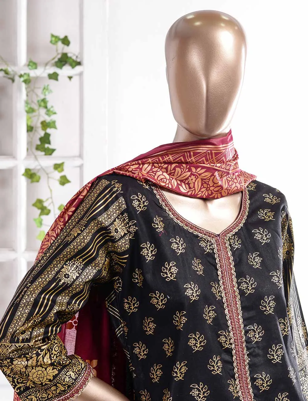 FM-5C - Golden Era | 3 Pc Unstitched Gold Printed Lawn Dress