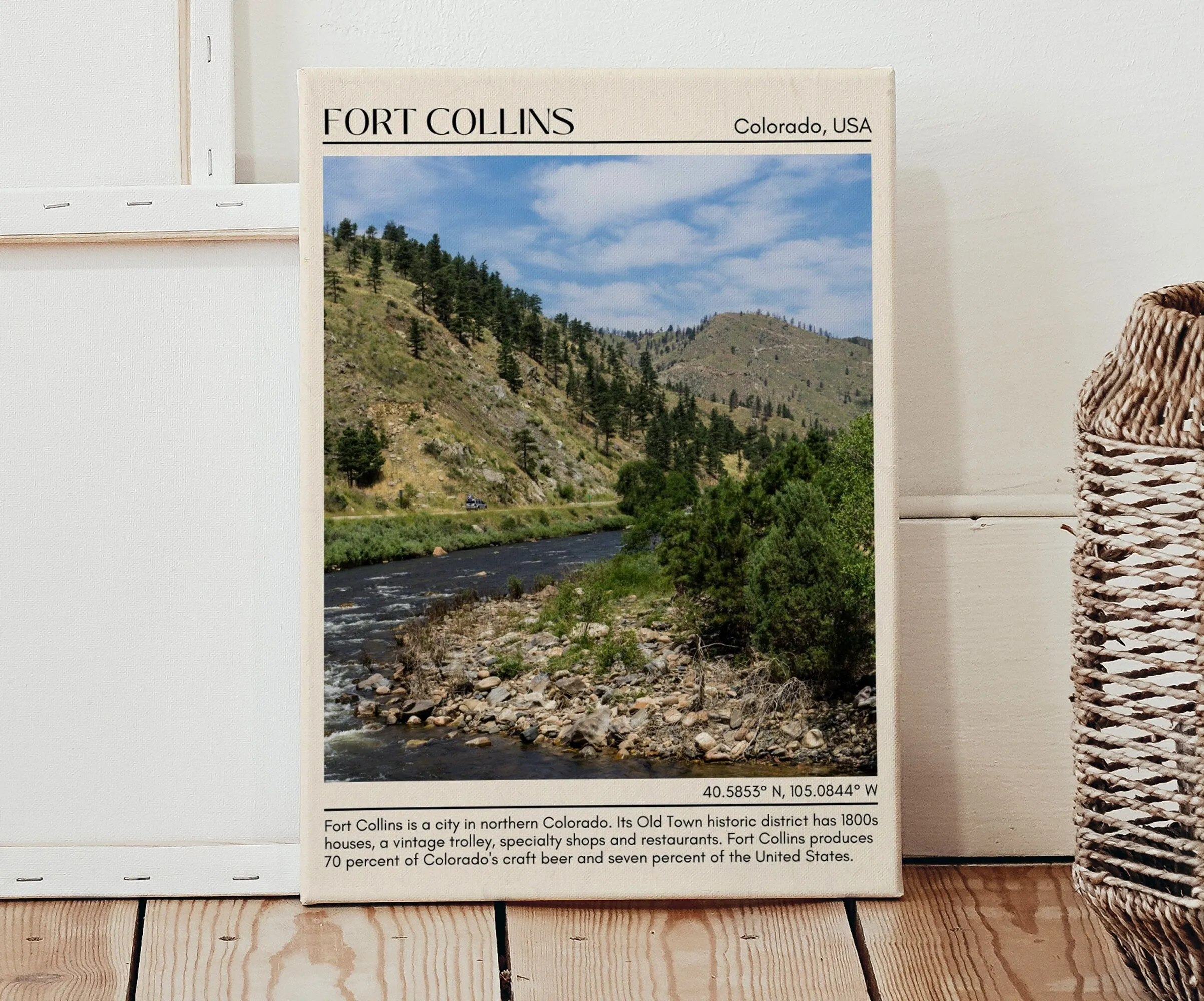 Fort Collins Minimal Wall Art, Colorado, USA