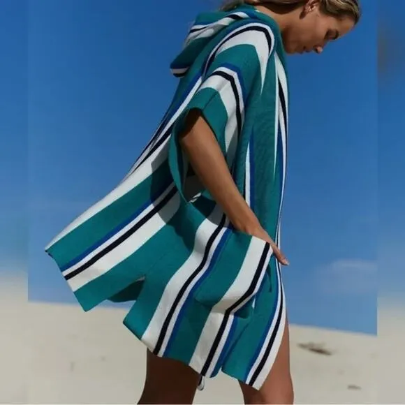 Free People All I Need Stripe Hooded Poncho One Size