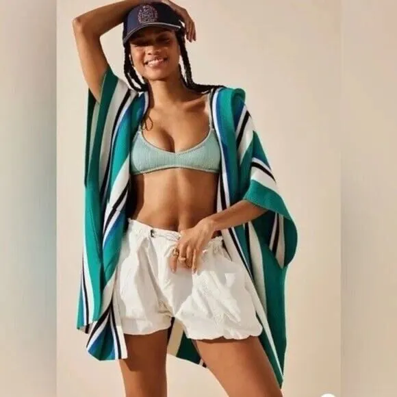 Free People All I Need Stripe Hooded Poncho One Size