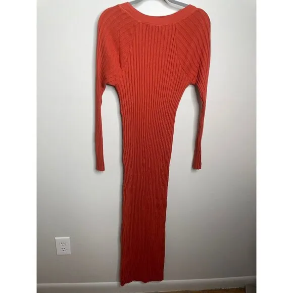 Free People Beach Walk About Stretch Maxi Dress Casual Ribbed Rust Size S NEW