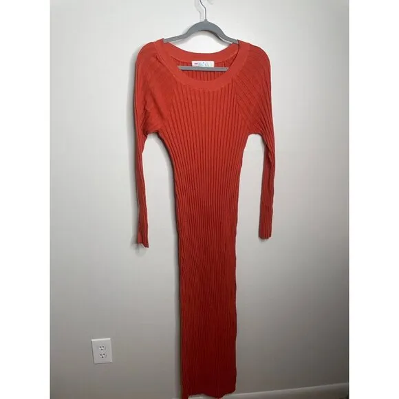 Free People Beach Walk About Stretch Maxi Dress Casual Ribbed Rust Size S NEW