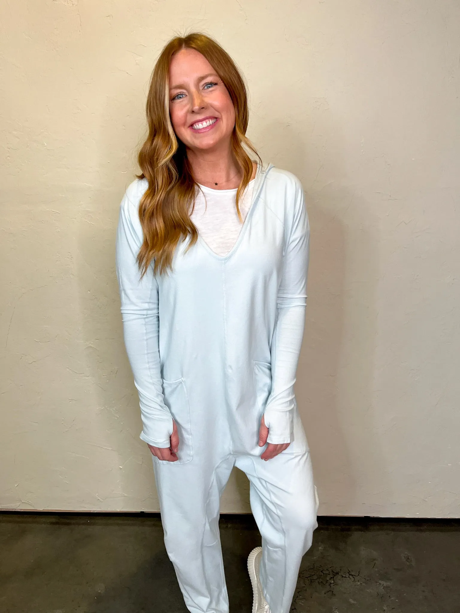 Free People: Hot Shot Long Sleeve Onesie - Arctic Snow