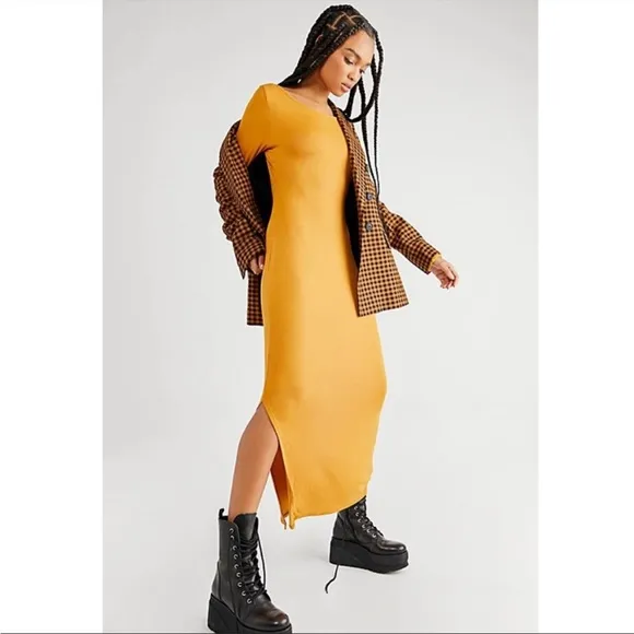 Free People Luna Midi Dress Russet Orange XS $98