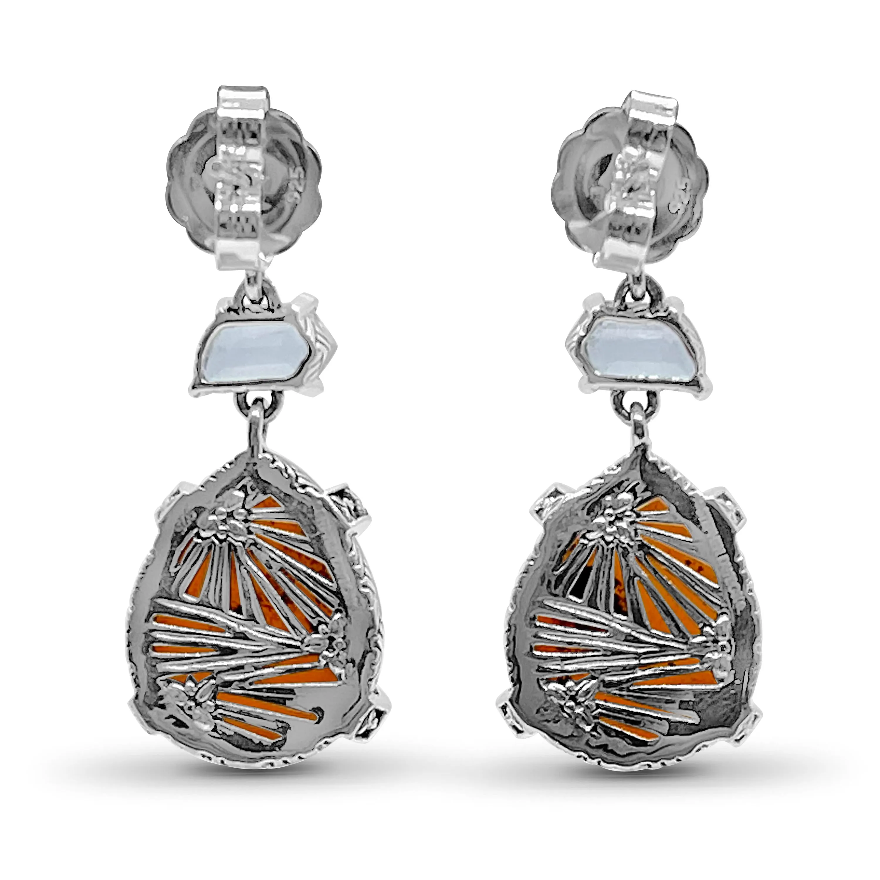 Galactical Lavender Moon and Natural Quartz Mother of Pearl and Red Agate Earrings in Sterling Silver