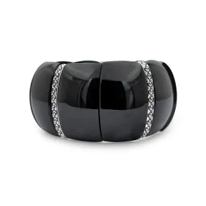 Garden of Stephen Black Onyx Slip-On Bracelet with Flower Engraved Sterling Silver Spacers