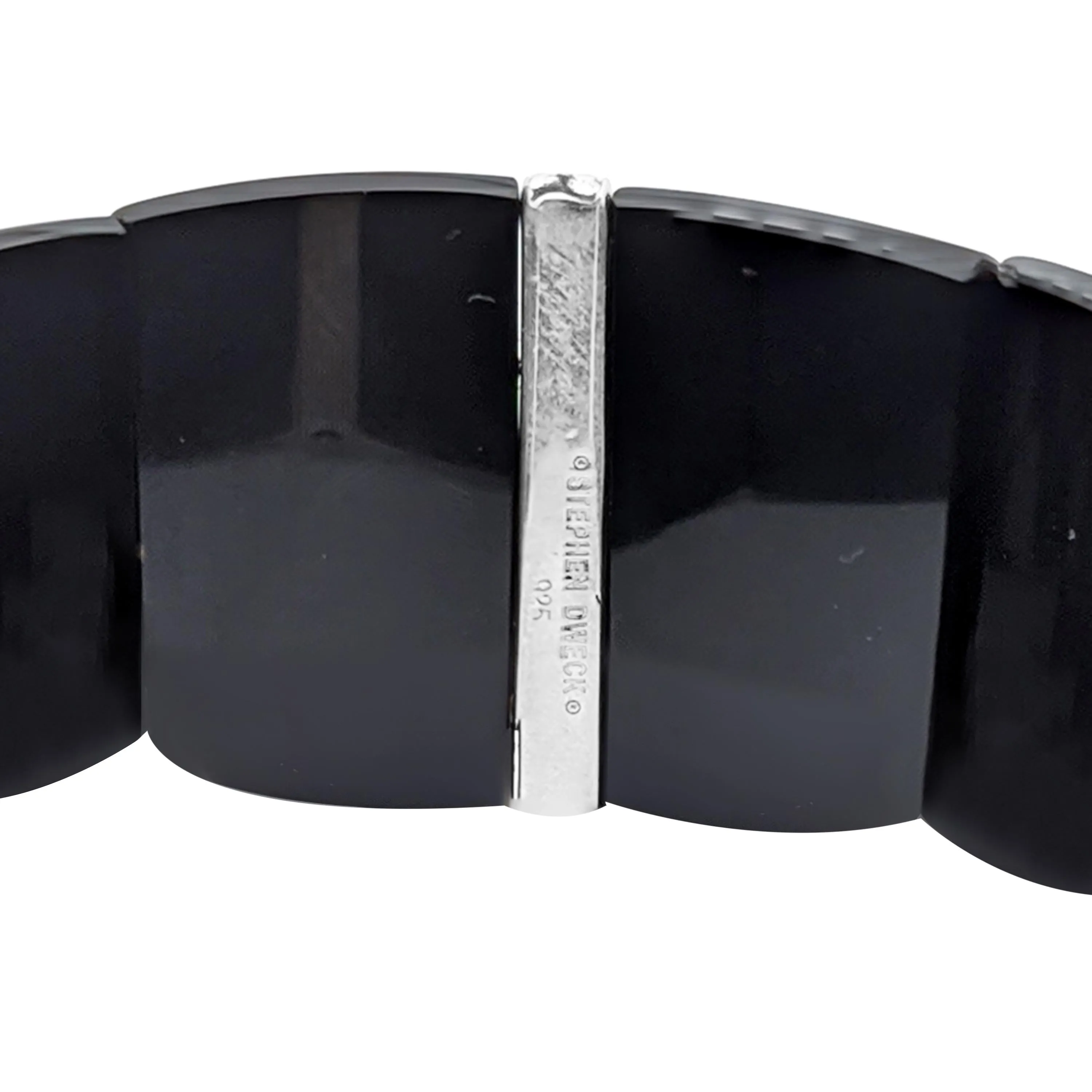 Garden of Stephen Black Onyx Slip-On Bracelet with Flower Engraved Sterling Silver Spacers